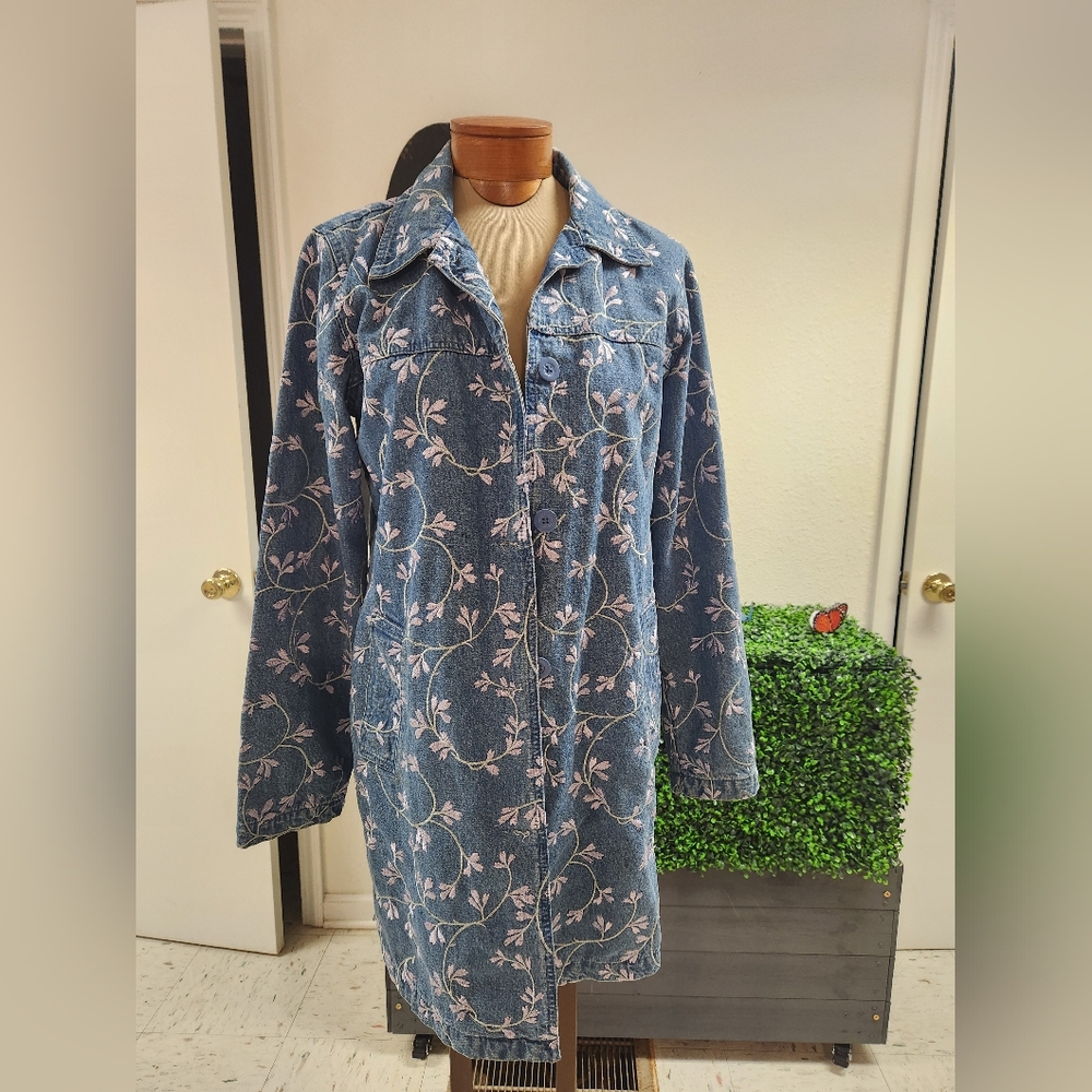 Denim & Co. Women's Blue Denim Button-Down Chore Jacket Barn Jacket Size S